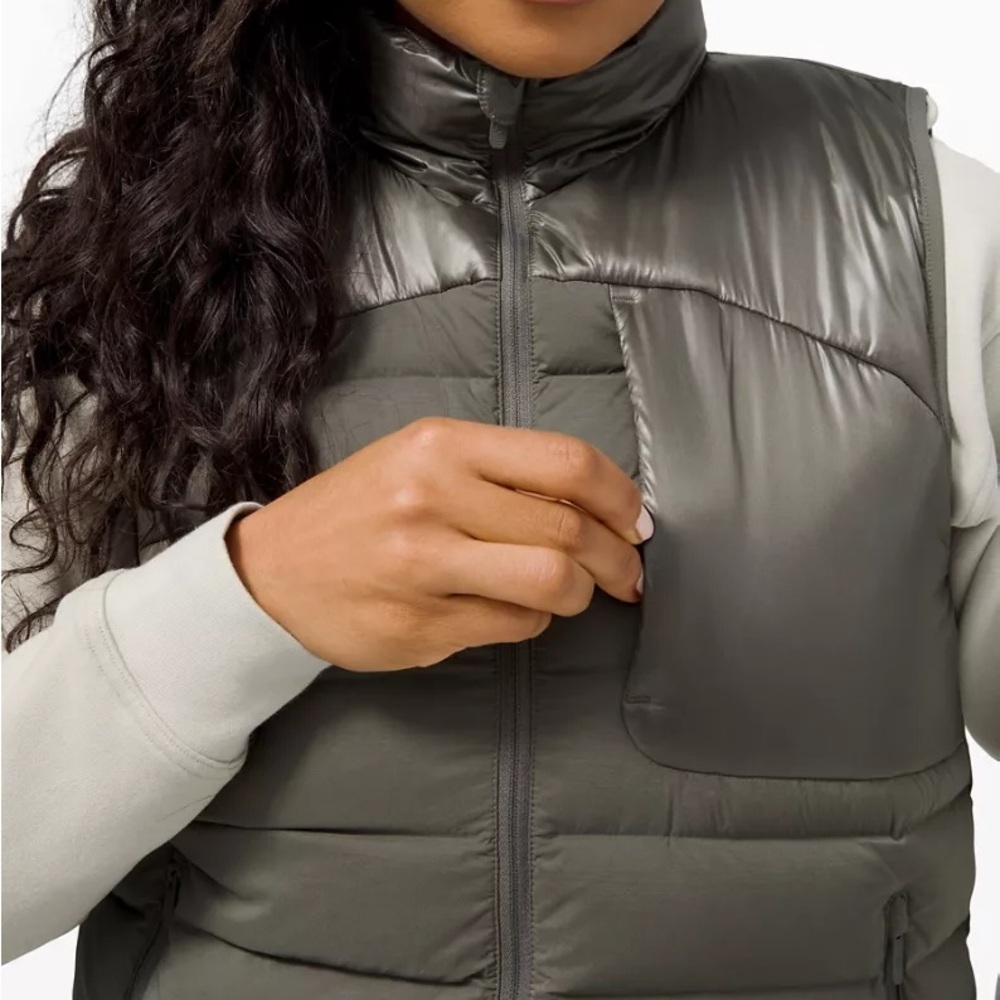 Lululemon Navigation Stretch Down Puffer Vest Sleek Olive Green Women’s Size 6 - Picture 4 of 5